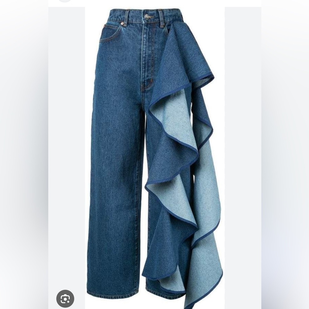 TRUMPET RUFFLED HIGH-RISE WIDE-LEG JEANS 
Solace London size 4